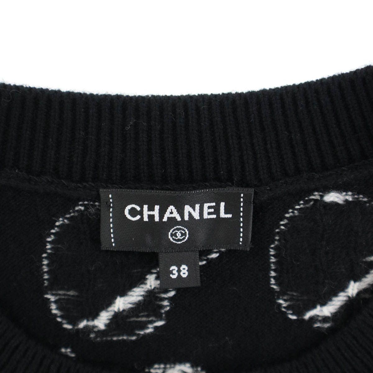 Chanel Logo Dot Cashmere Knit Sweater Black White 38 — view 3