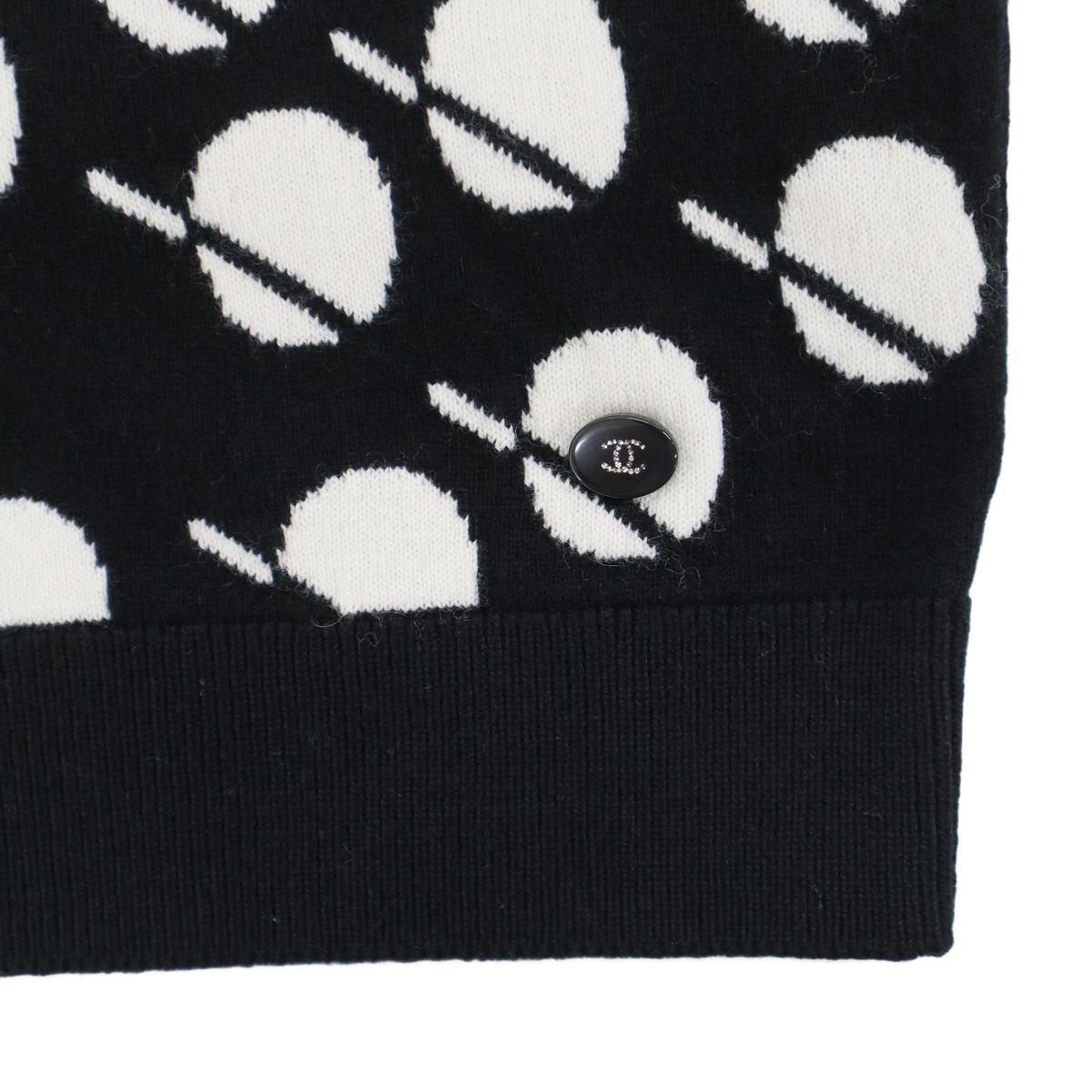 Chanel Logo Dot Cashmere Knit Sweater Black White 38 — view 6