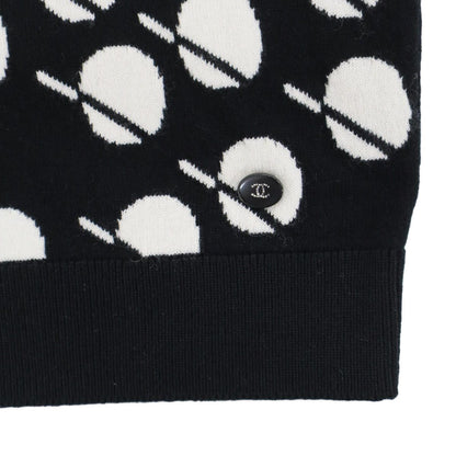 Chanel Logo Dot Cashmere Knit Sweater Black White 38 — view 6