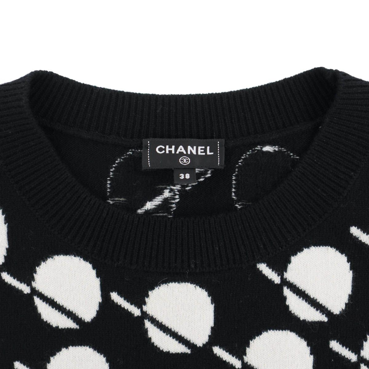 Chanel Logo Dot Cashmere Knit Sweater Black White 38 — view 4