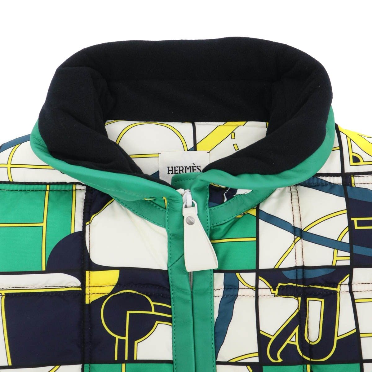 Hermes Geometric Leather Trim Down Vest Mix 42 — view 4