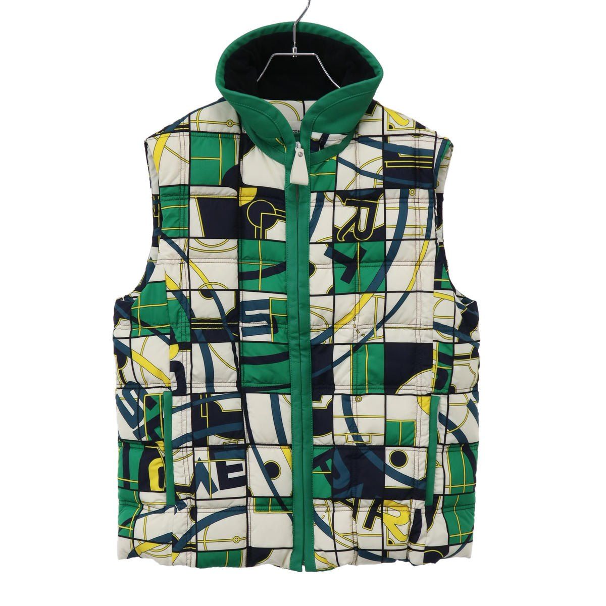 Hermes Geometric Leather Trim Down Vest Mix 42