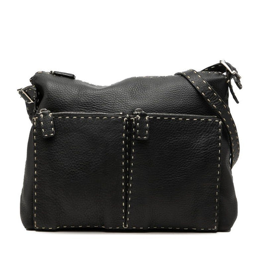 Fendi Selleria Stitch Crossbody Shoulder Bag Black Leather