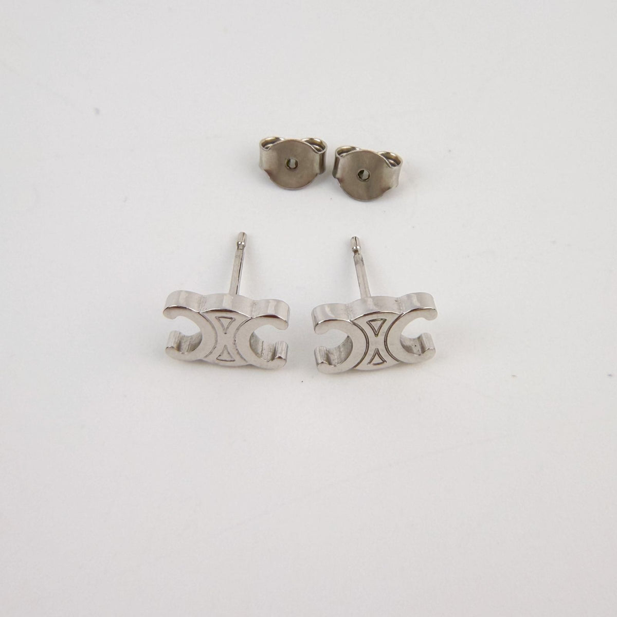Celine Triomphe Studs Earrings Plated Silver Vintage — view 2