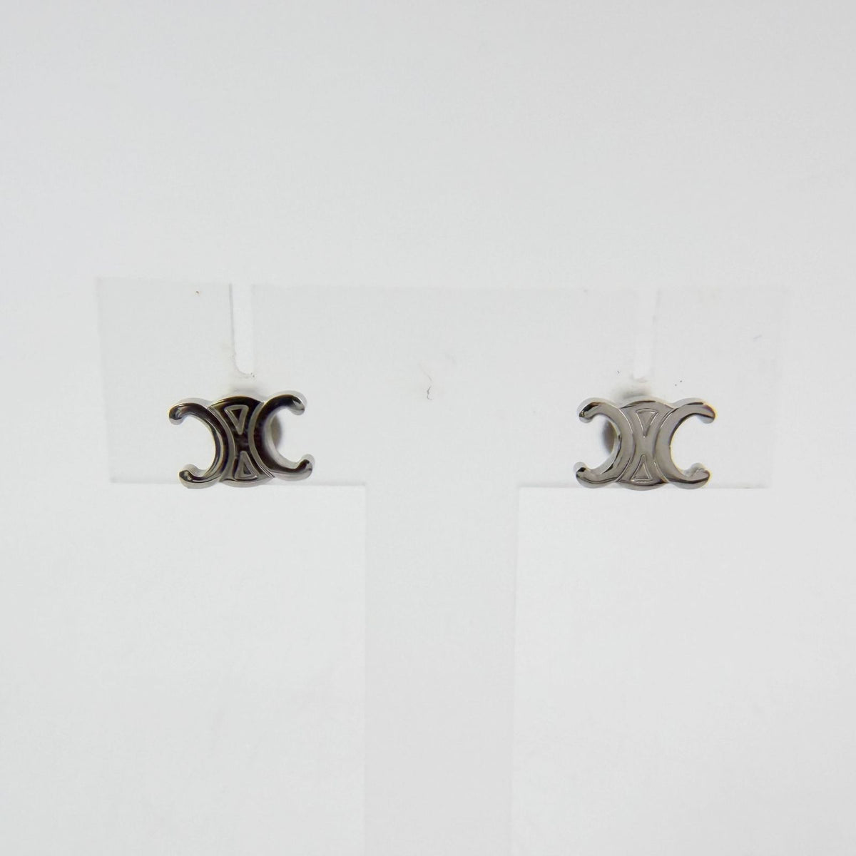 Celine Triomphe Studs Earrings Plated Silver Vintage