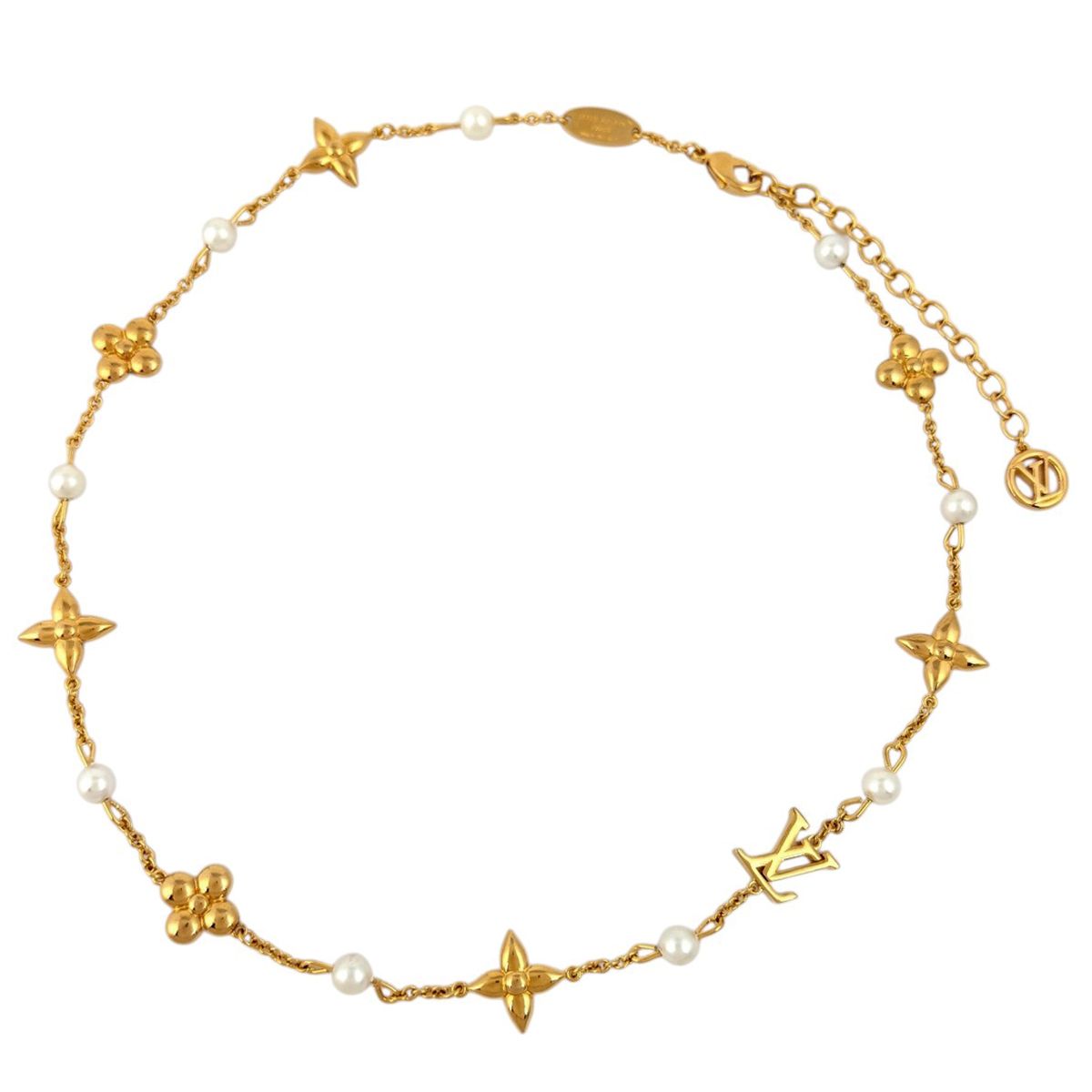 Louis Vuitton Necklace Faux Pearl Gold