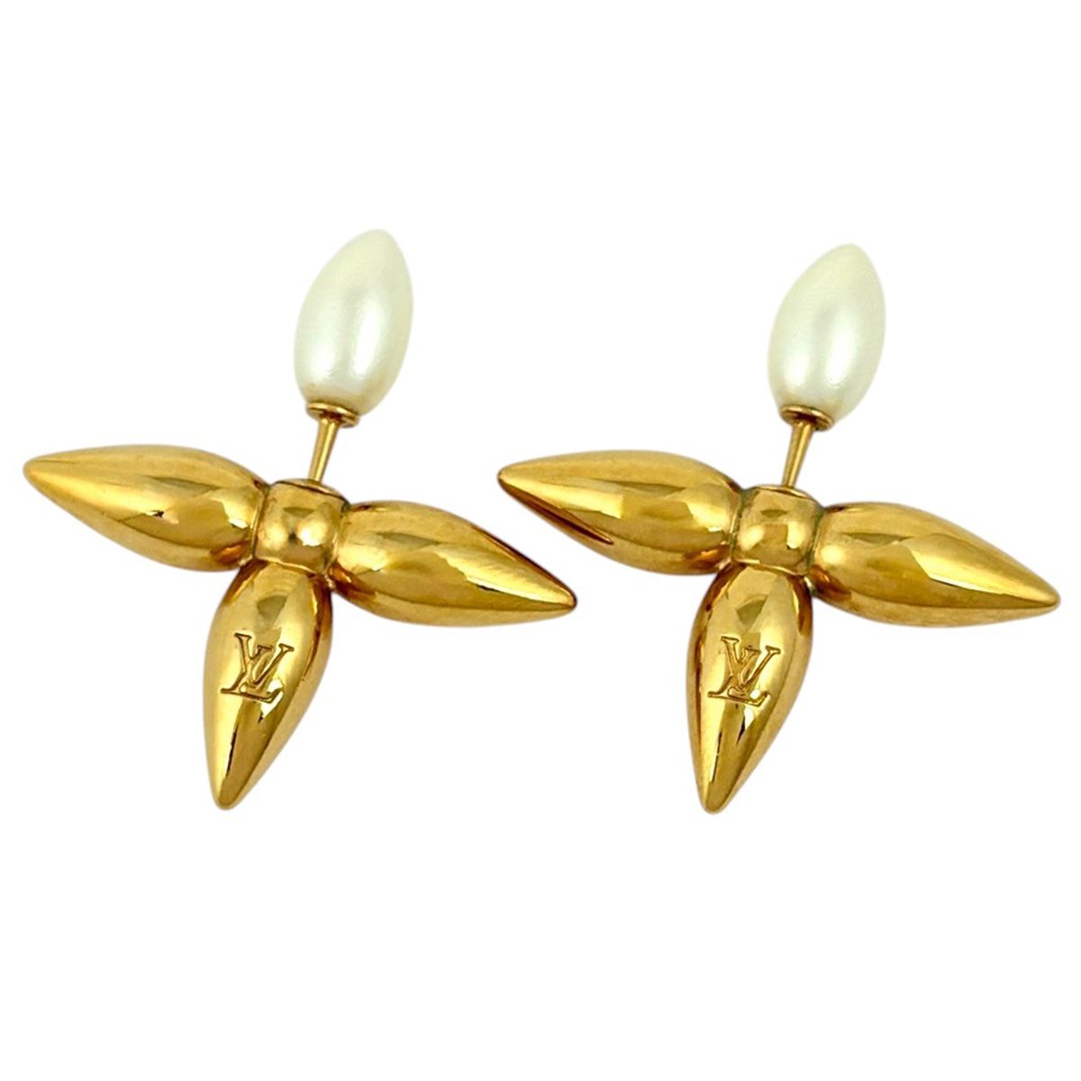Louis Vuitton Boucles D'oreilles Earrings Faux Pearl Gold