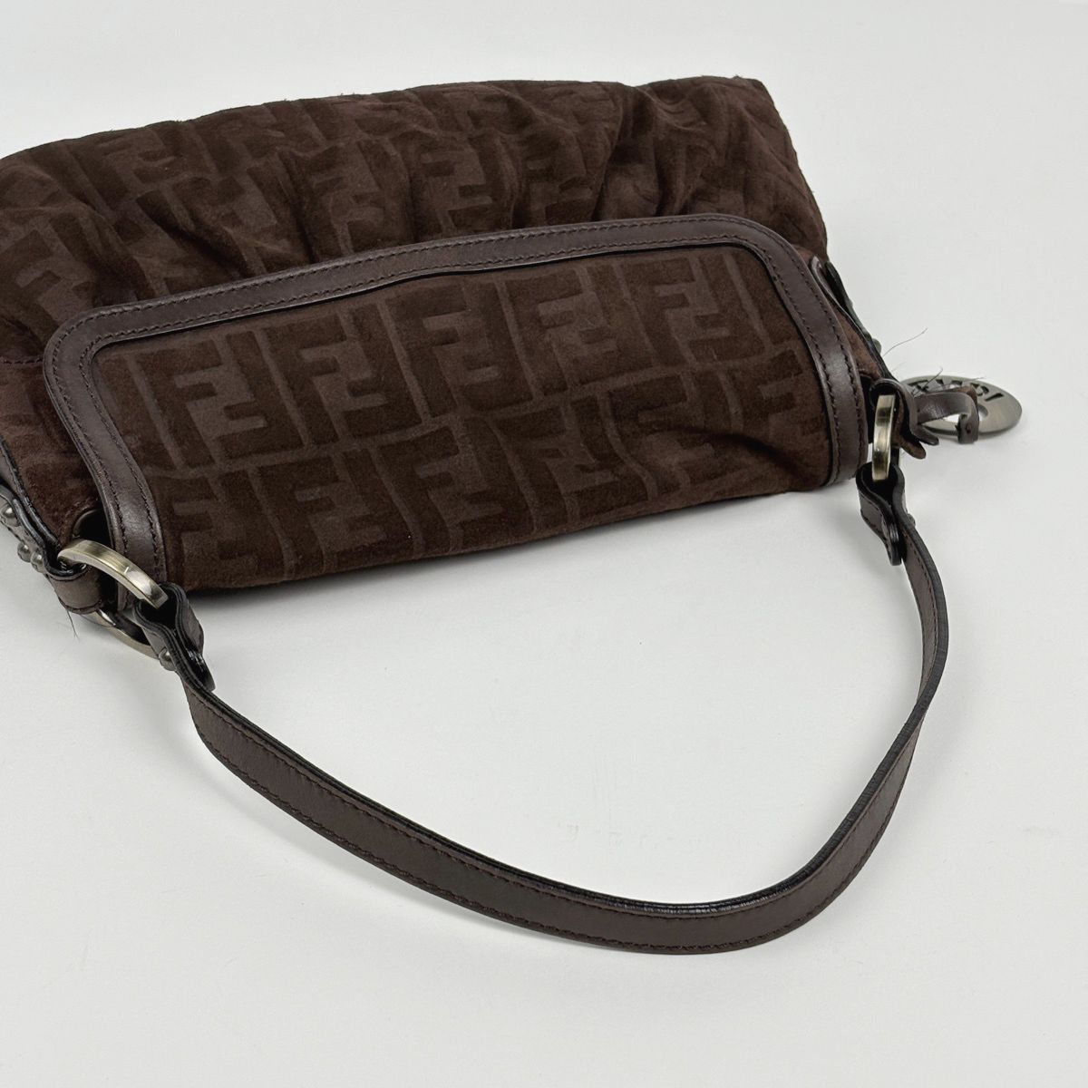 Fendi Shoulder Bag Zucca Pattern Suede Brown — view 8