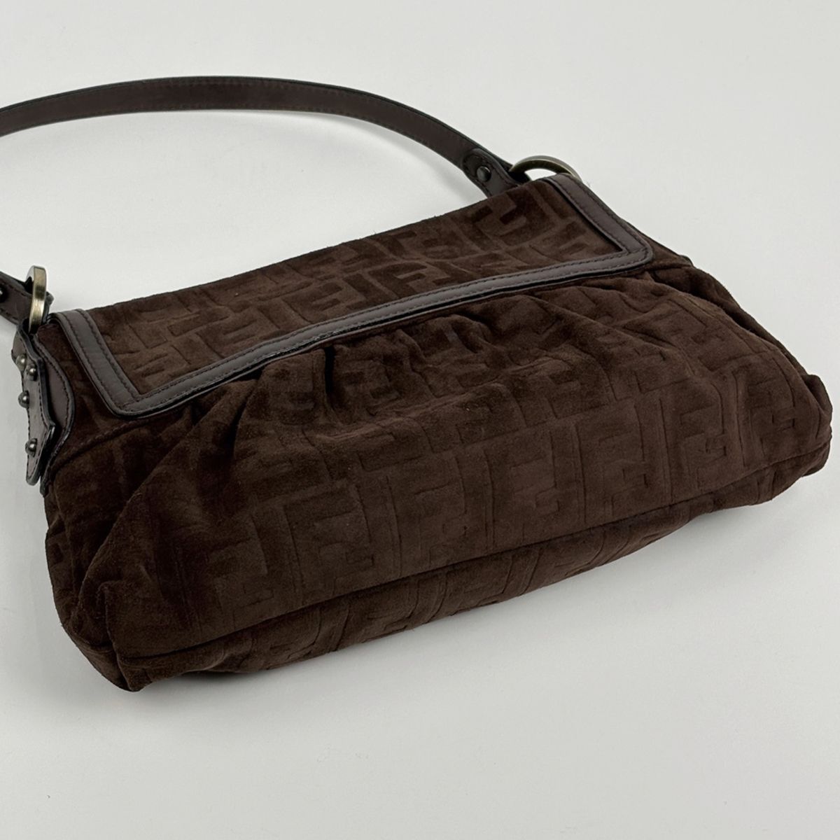 Fendi Shoulder Bag Zucca Pattern Suede Brown — view 2