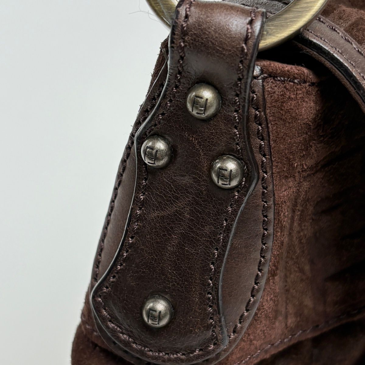 Fendi Shoulder Bag Zucca Pattern Suede Brown — view 4