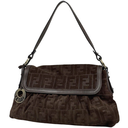 Fendi Shoulder Bag Zucca Pattern Suede Brown