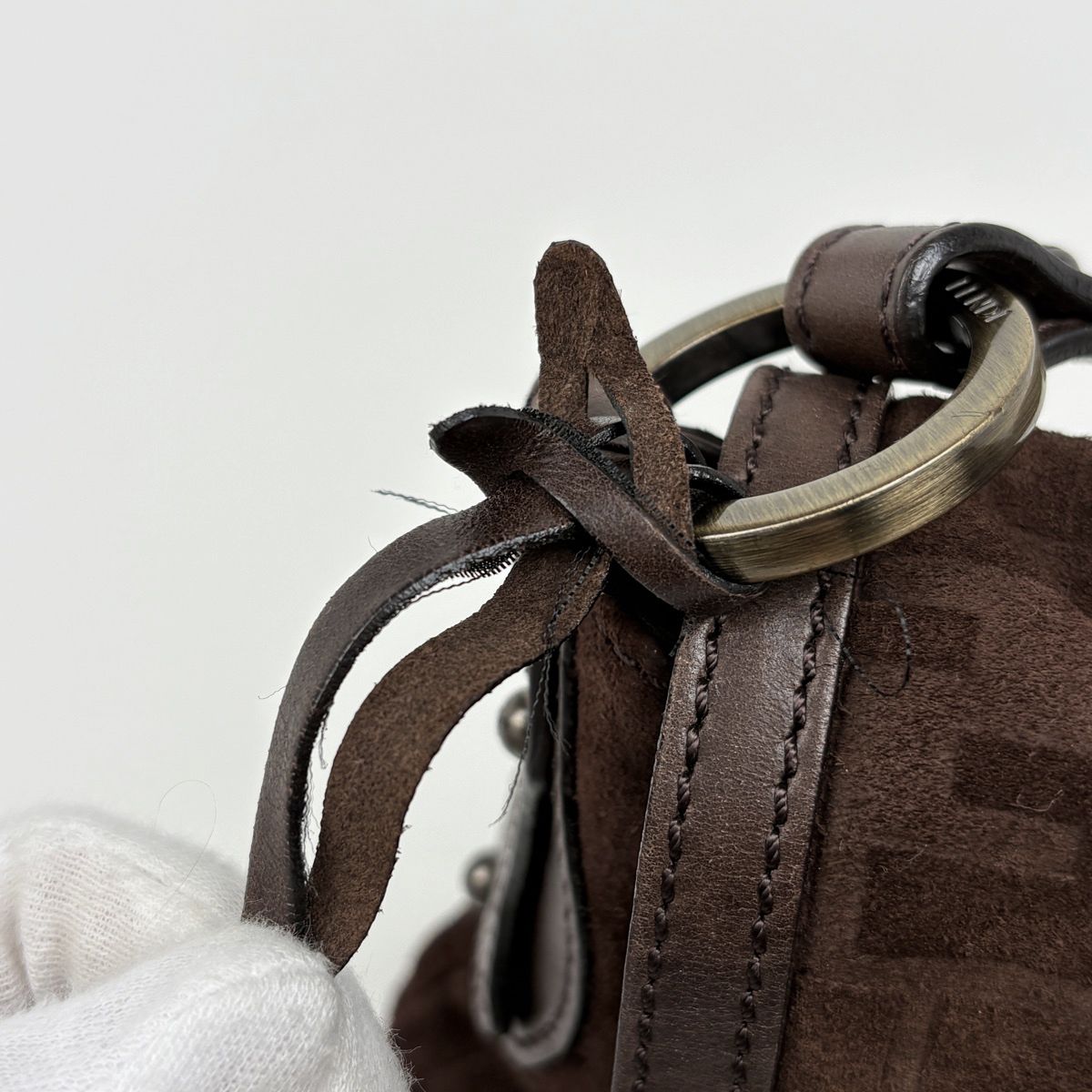 Fendi Shoulder Bag Zucca Pattern Suede Brown — view 6