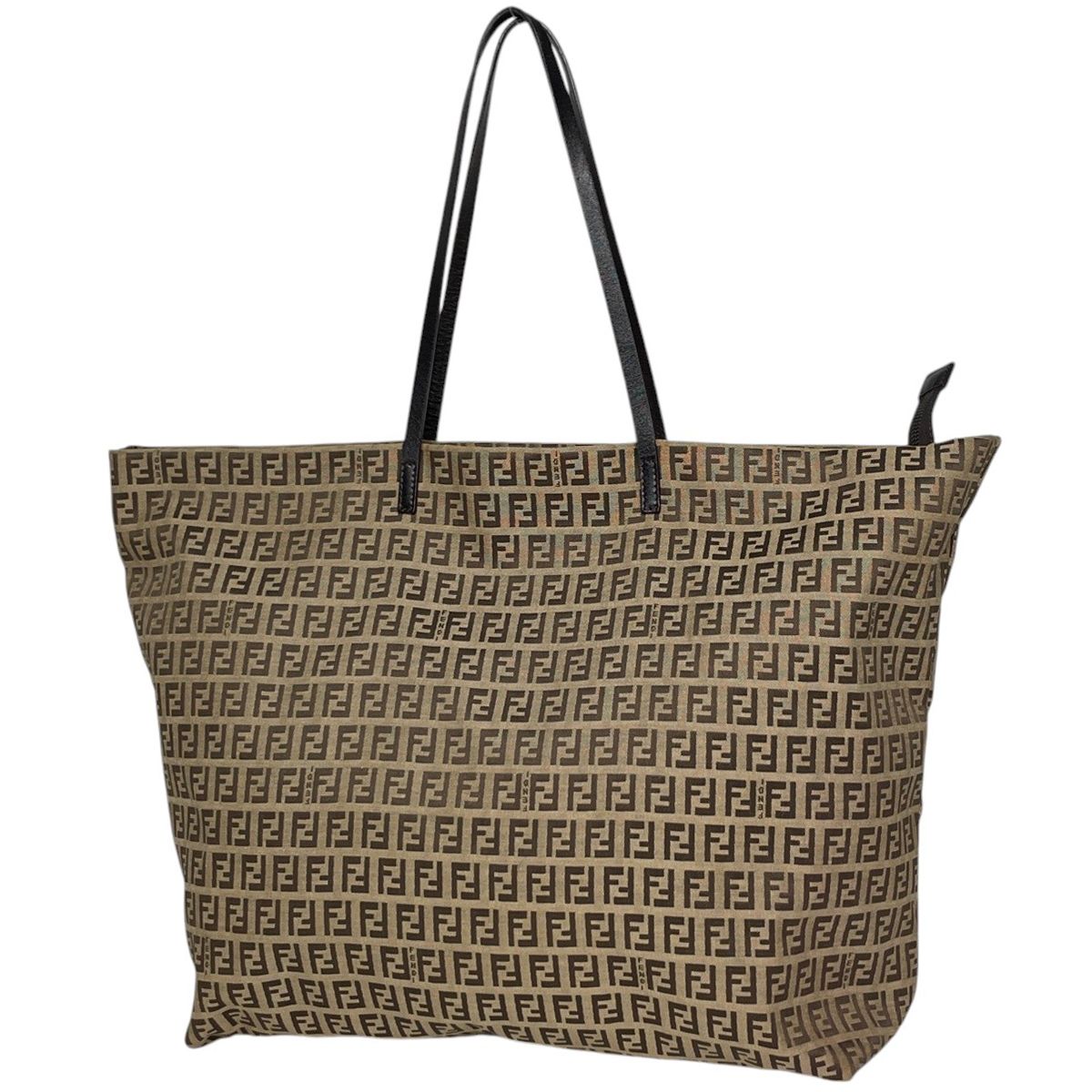 Fendi Tote Zucchino Pattern Shoulder Bag Canvas Brown