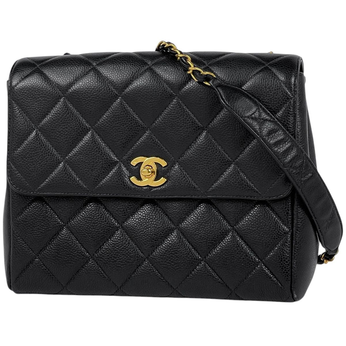 Chanel Shoulder Bag Quilted CC Logo Caviar Leather Black