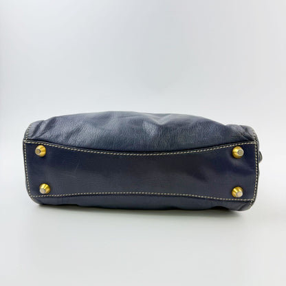 Miu Miu Ring Handle Contrast Stitch Mini Boston Bag Leather Navy Gold Vintage — view 5