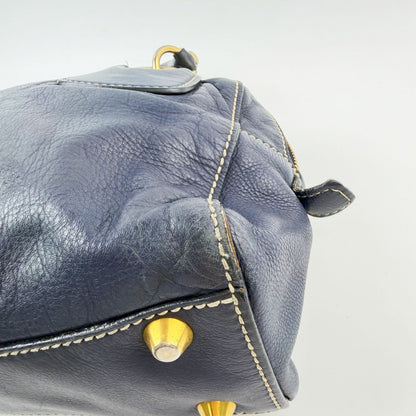 Miu Miu Ring Handle Contrast Stitch Mini Boston Bag Leather Navy Gold Vintage — view 7