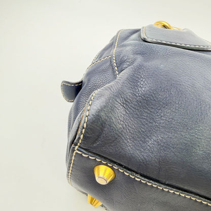 Miu Miu Ring Handle Contrast Stitch Mini Boston Bag Leather Navy Gold Vintage — view 8
