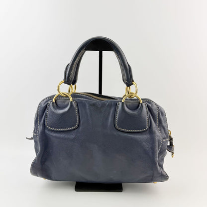 Miu Miu Ring Handle Contrast Stitch Mini Boston Bag Leather Navy Gold Vintage — view 2