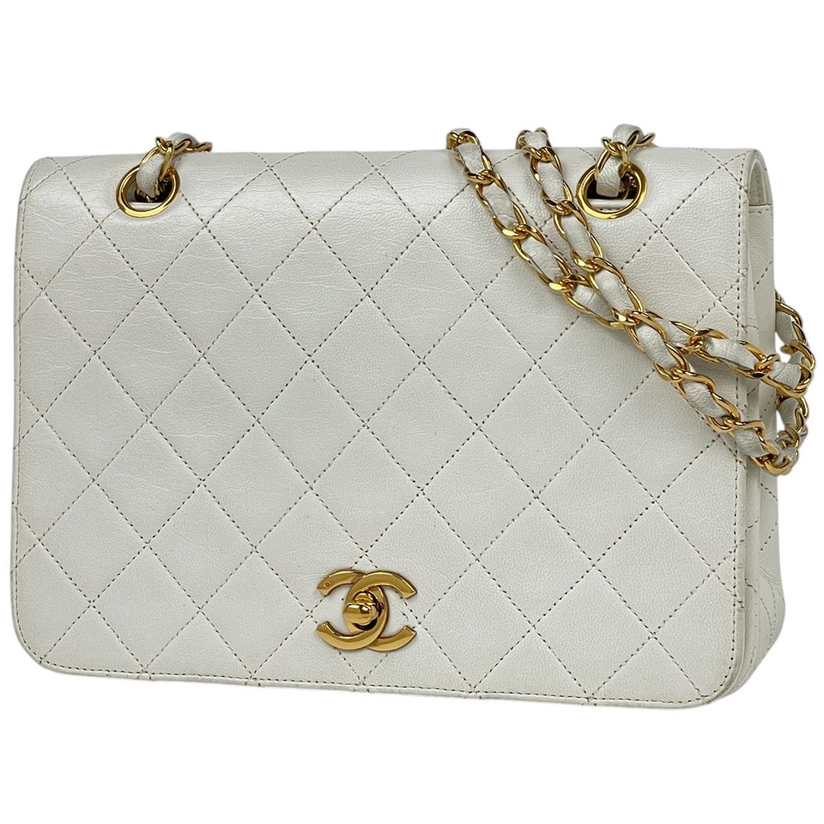 Chanel Shoulder Bag Quilted Single Flap CC Logo Leather White