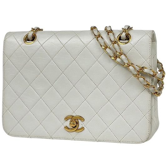 Chanel Shoulder Bag Quilted Single Flap CC Logo Leather White