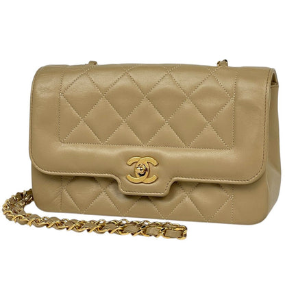 Chanel Shoulder Bag CC Logo Quilted Leather Beige