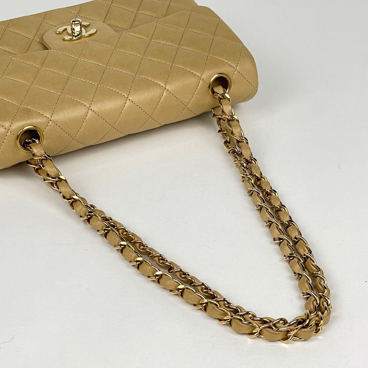 Chanel Shoulder Bag Quilted Double Flap CC Logo Leather Beige — view 5