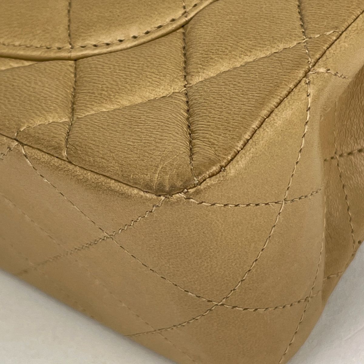 Chanel Shoulder Bag Quilted Double Flap CC Logo Leather Beige — view 3
