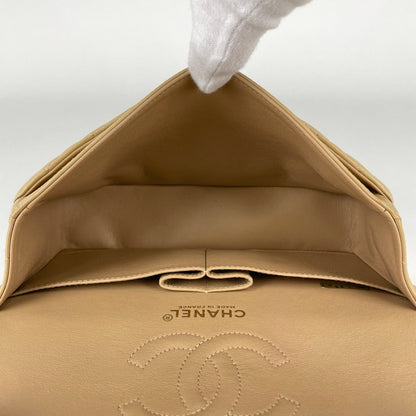 Chanel Shoulder Bag Quilted Double Flap CC Logo Leather Beige — view 7