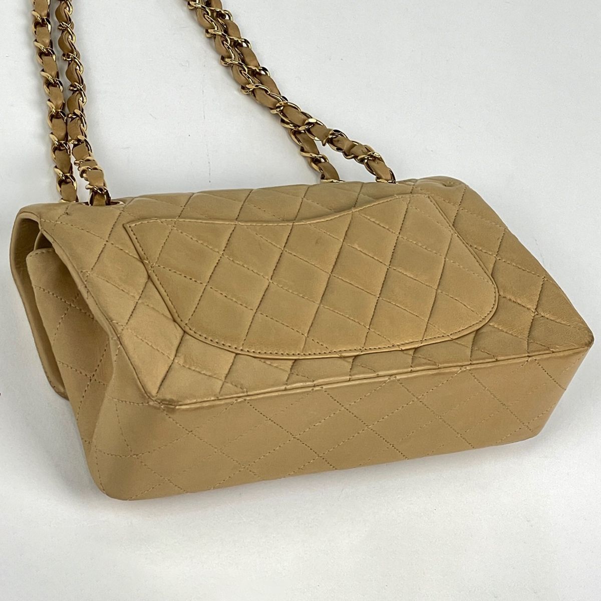 Chanel Shoulder Bag Quilted Double Flap CC Logo Leather Beige — view 2