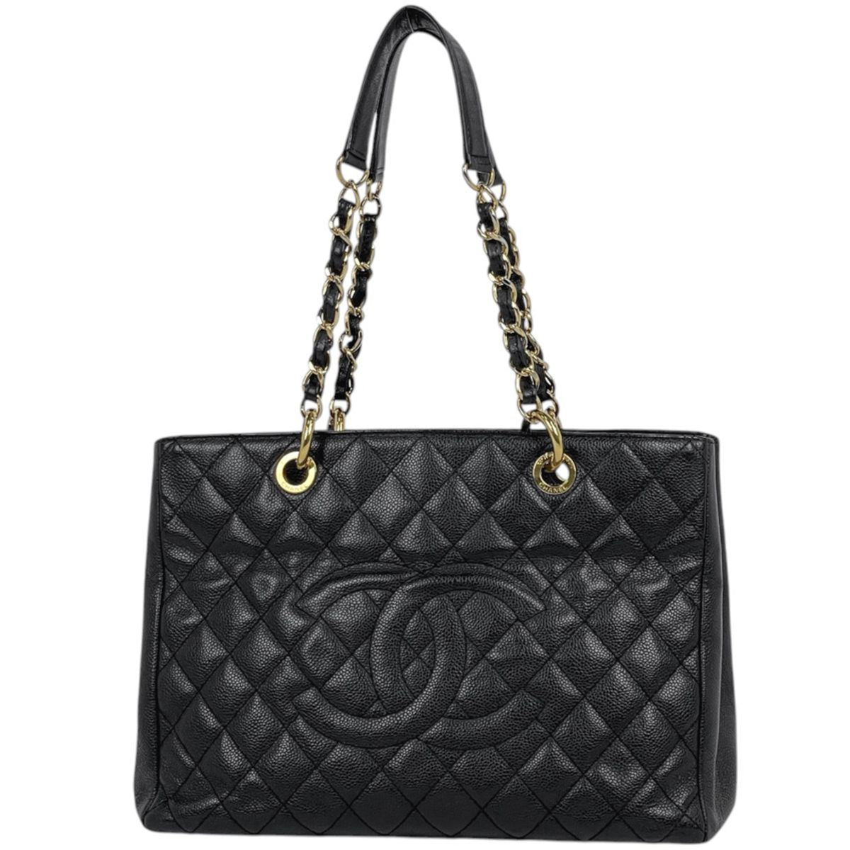 Chanel Tote Bag CC Logo Quilted Grand Shopping GST Caviar Leather Black