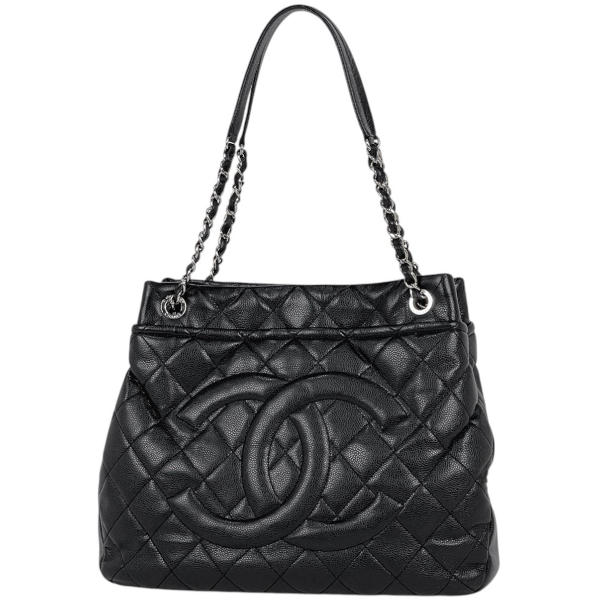 Chanel Tote Bag CC Logo Quilted Caviar Leather Black