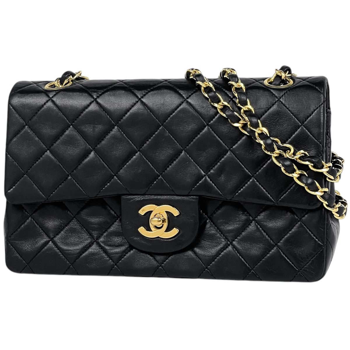 Chanel Shoulder Bag Quilted Double Flap CC Logo Leather Black
