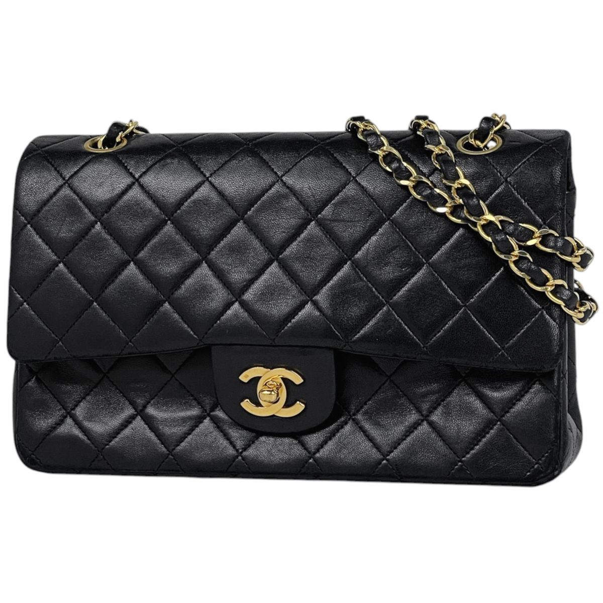 Chanel Shoulder Bag Quilted Double Flap CC Logo Leather Black