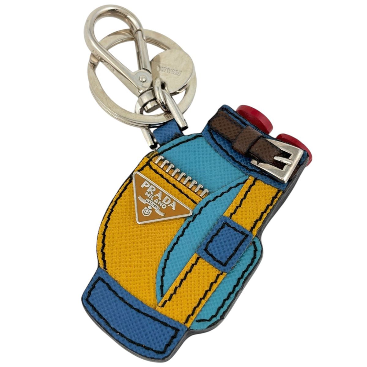 Prada Bag Charm Golf Tee Saffiano Leather Metal Blue Yellow Red