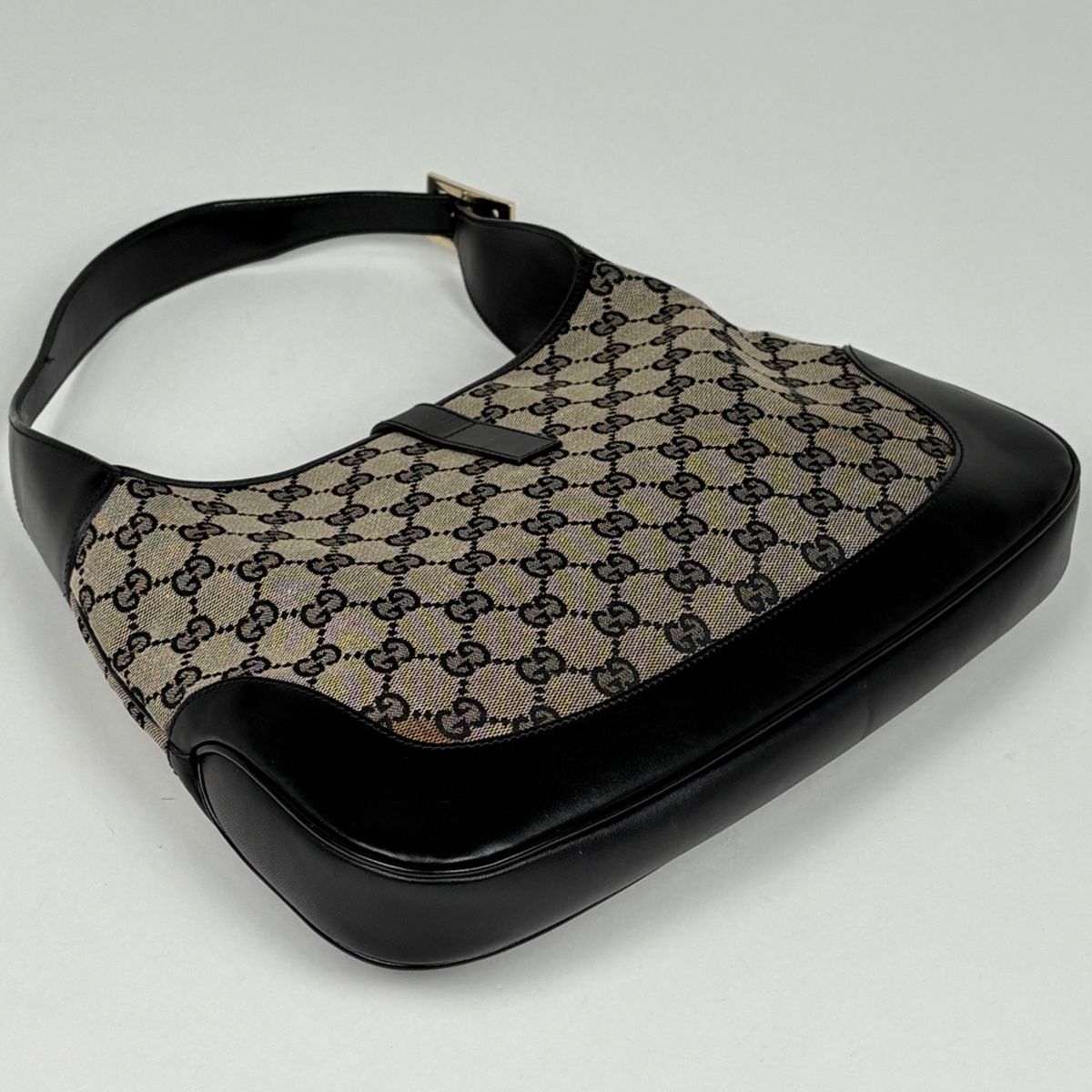 Gucci Shoulder Bag GG Pattern Jackie Line Canvas Gray Black — view 2