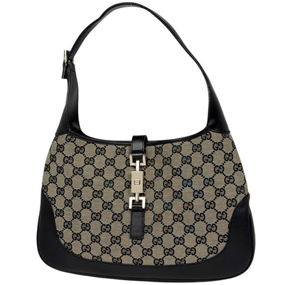 Gucci Shoulder Bag GG Pattern Jackie Line Canvas Gray Black