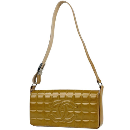 Chanel Shoulder Bag CC Logo Choco Bar Patent Leather Brown