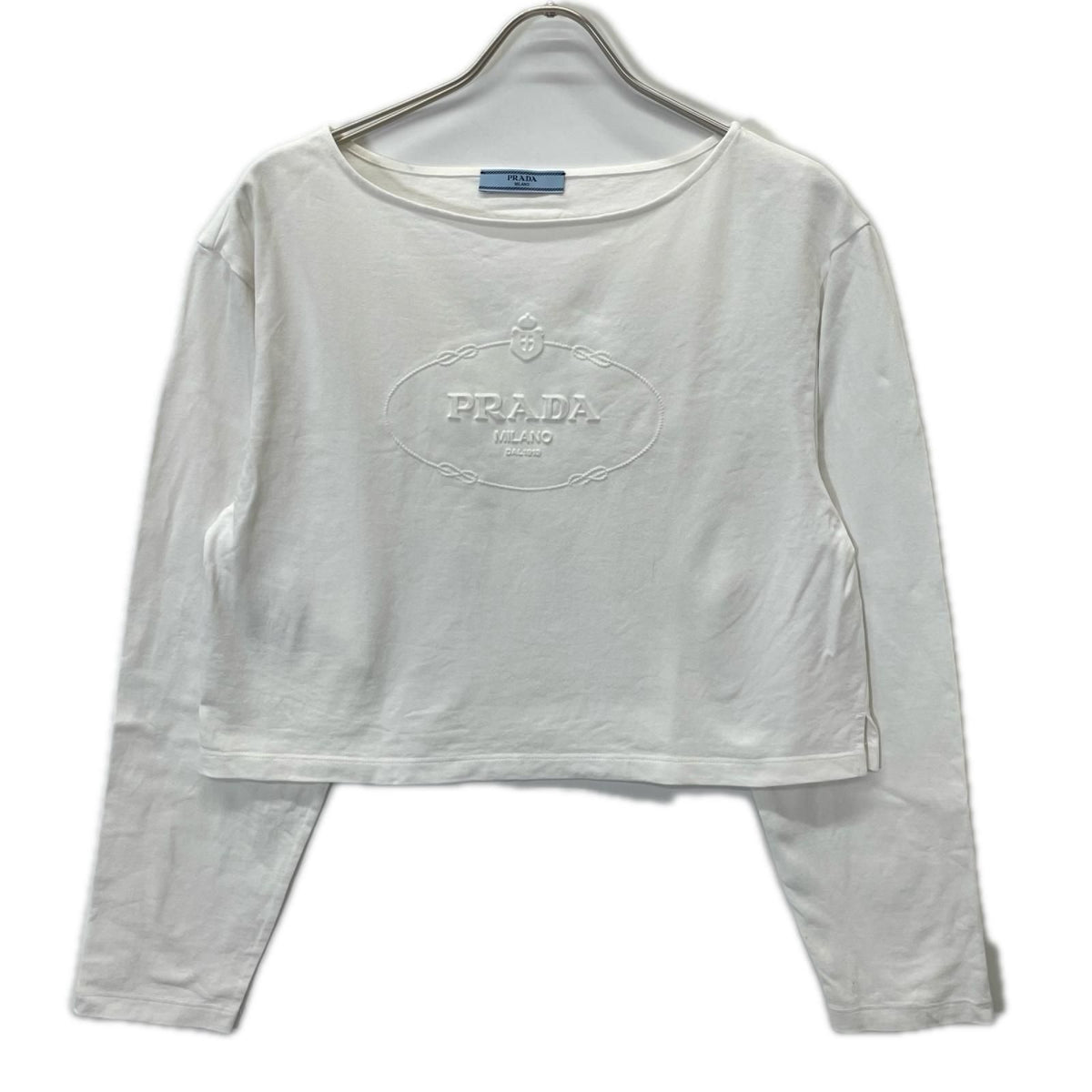 Prada White Logo Boat Neck Long Sleeve T-Shirt XS