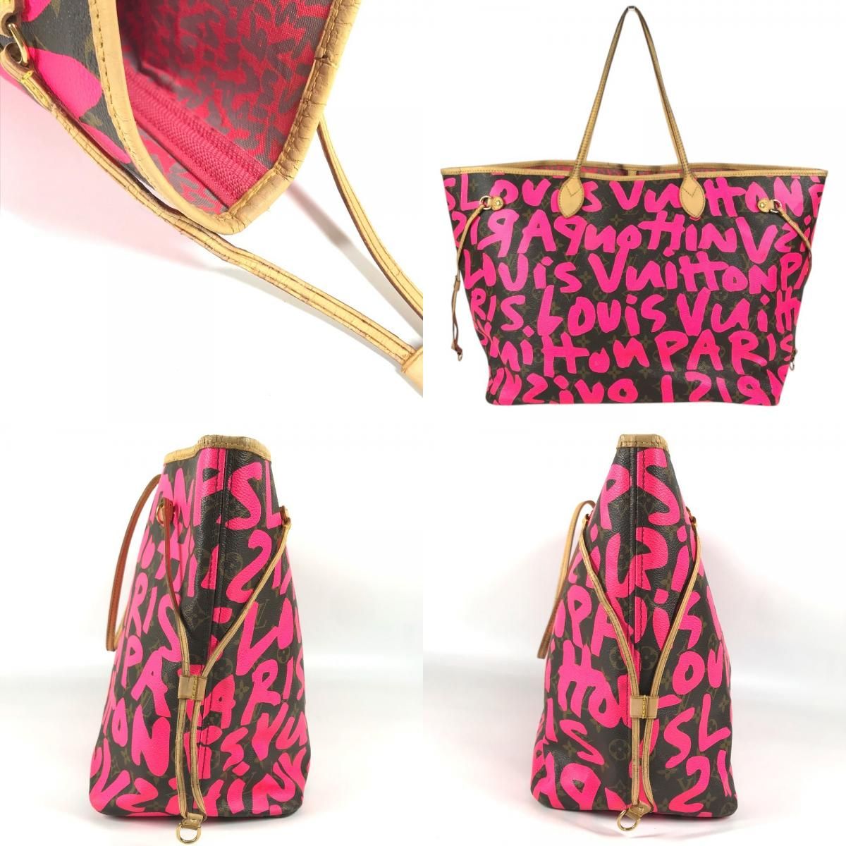 Louis Vuitton Shoulder Bag Neverfull GM Monogram Graffiti Canvas Fuchsia Pink — view 8