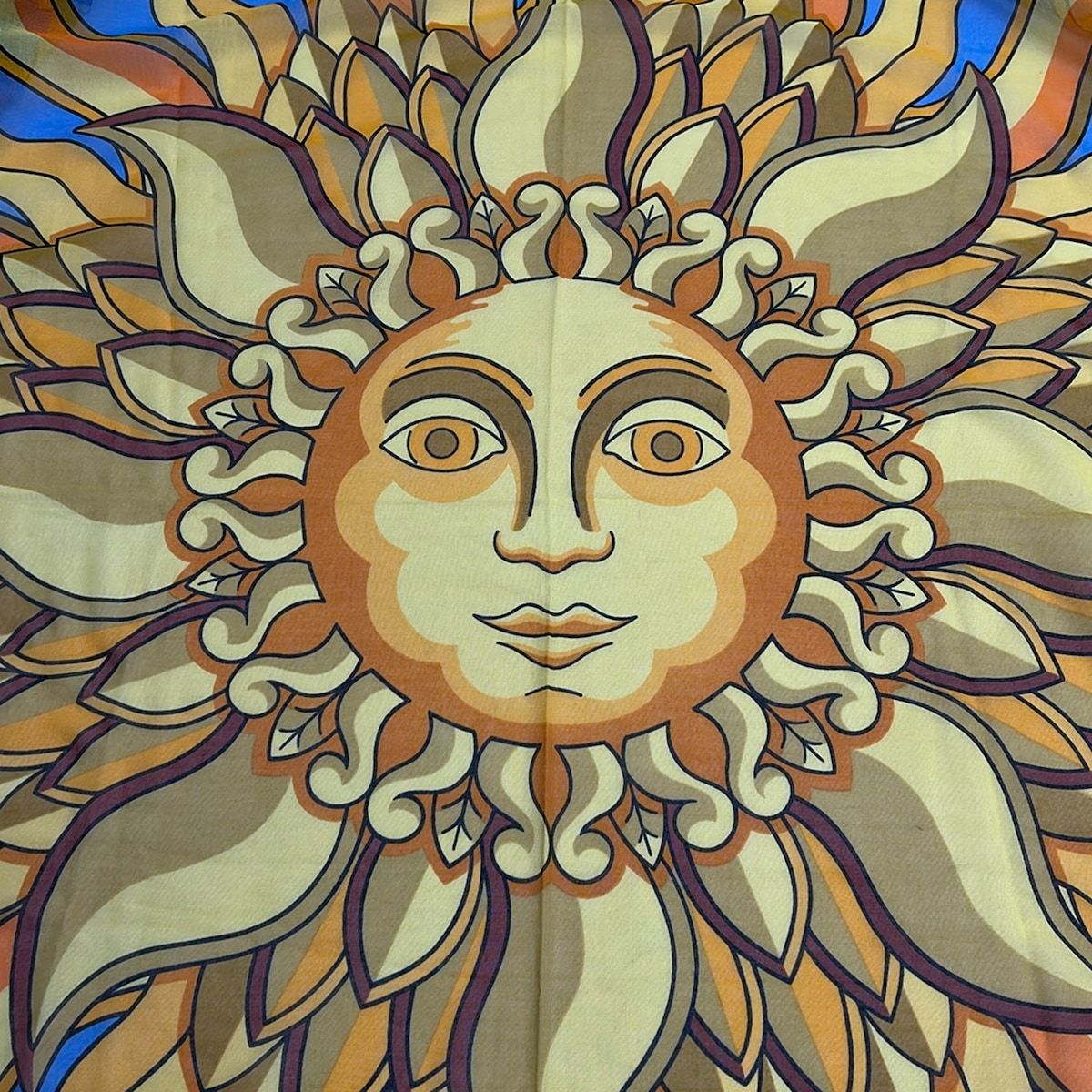Hermes Shawl Yellow Blue Orange Sun Cotton Scarf — view 5