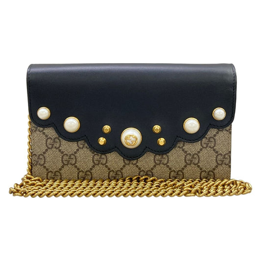 Gucci Wallet Chain Brown Black Multi Leather Shoulder Bag