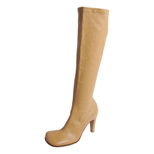 Bottega Veneta Boots Long Side Zipper Heels Shoes Leather Beige