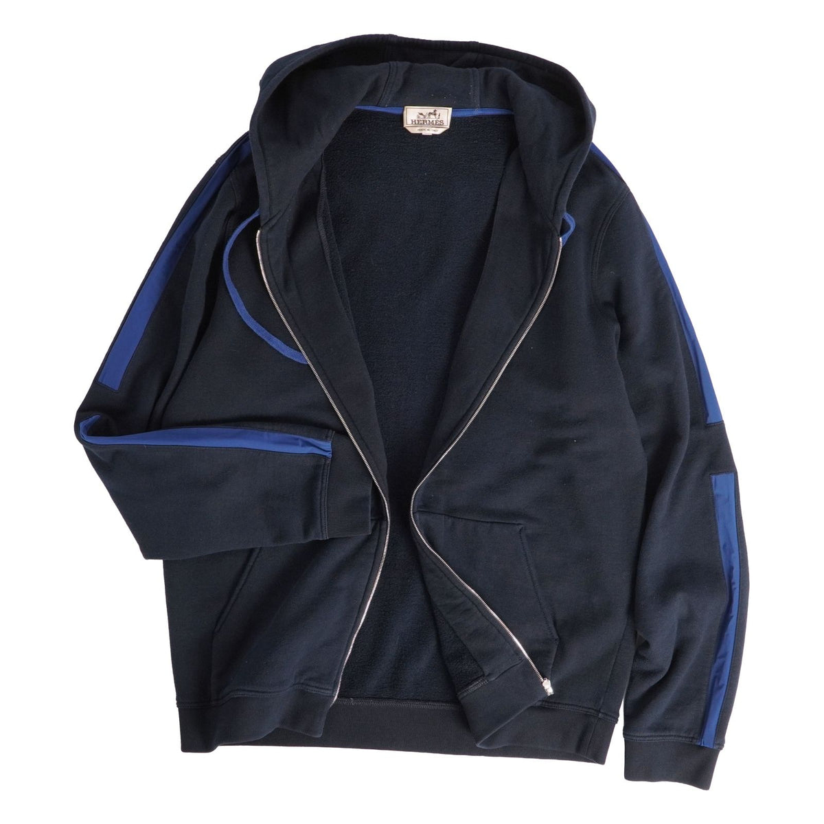 Hermes Hoodie Run H Long Sleeve Sweatshirt Zip Up Top Cotton Navy XXL — view 2