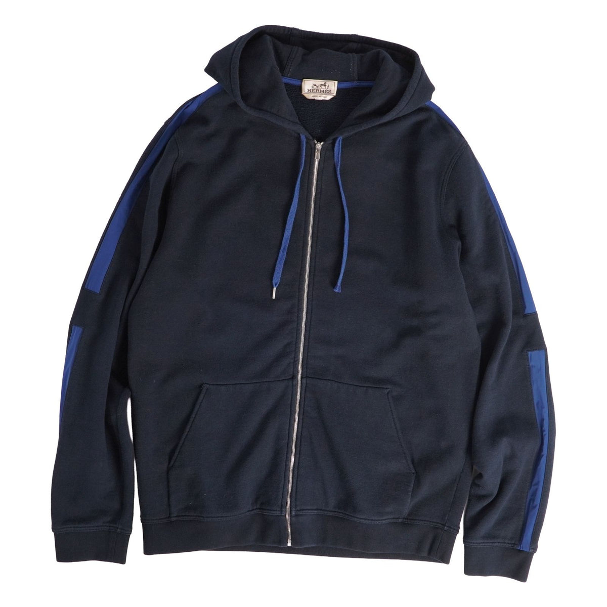 Hermes Hoodie Run H Long Sleeve Sweatshirt Zip Up Top Cotton Navy XXL
