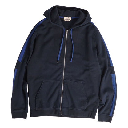 Hermes Hoodie Run H Long Sleeve Sweatshirt Zip Up Top Cotton Navy XXL