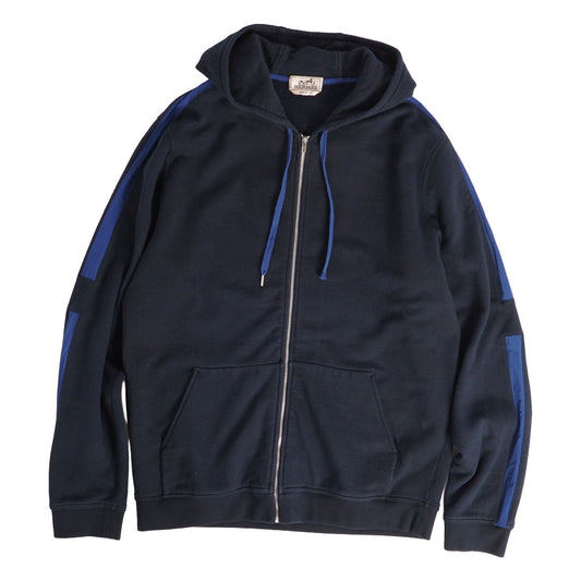 Hermes Hoodie Run H Long Sleeve Sweatshirt Zip Up Top Cotton Navy XXL