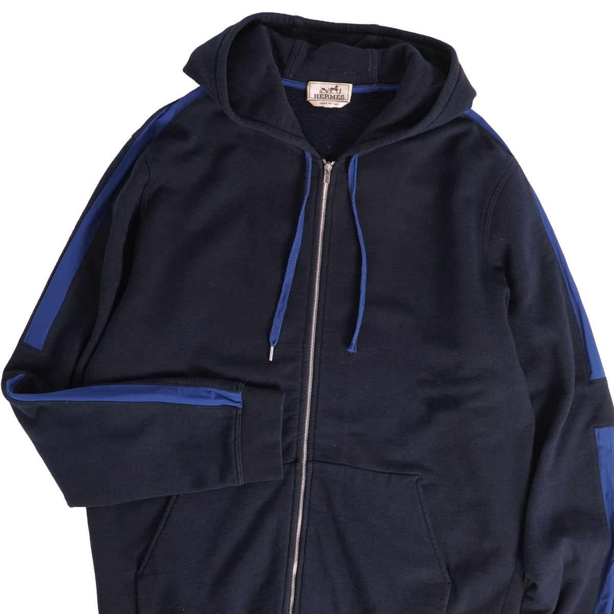 Hermes Hoodie Run H Long Sleeve Sweatshirt Zip Up Top Cotton Navy XXL — view 3