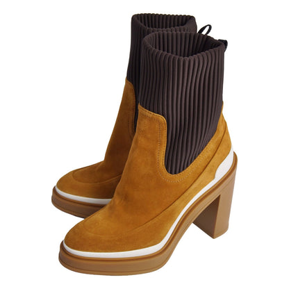 Hermes Boots Short Sock Heels Shoes Suede Brown — view 2
