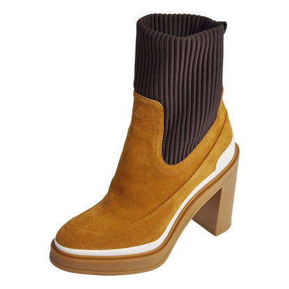 Hermes Boots Short Sock Heels Shoes Suede Brown