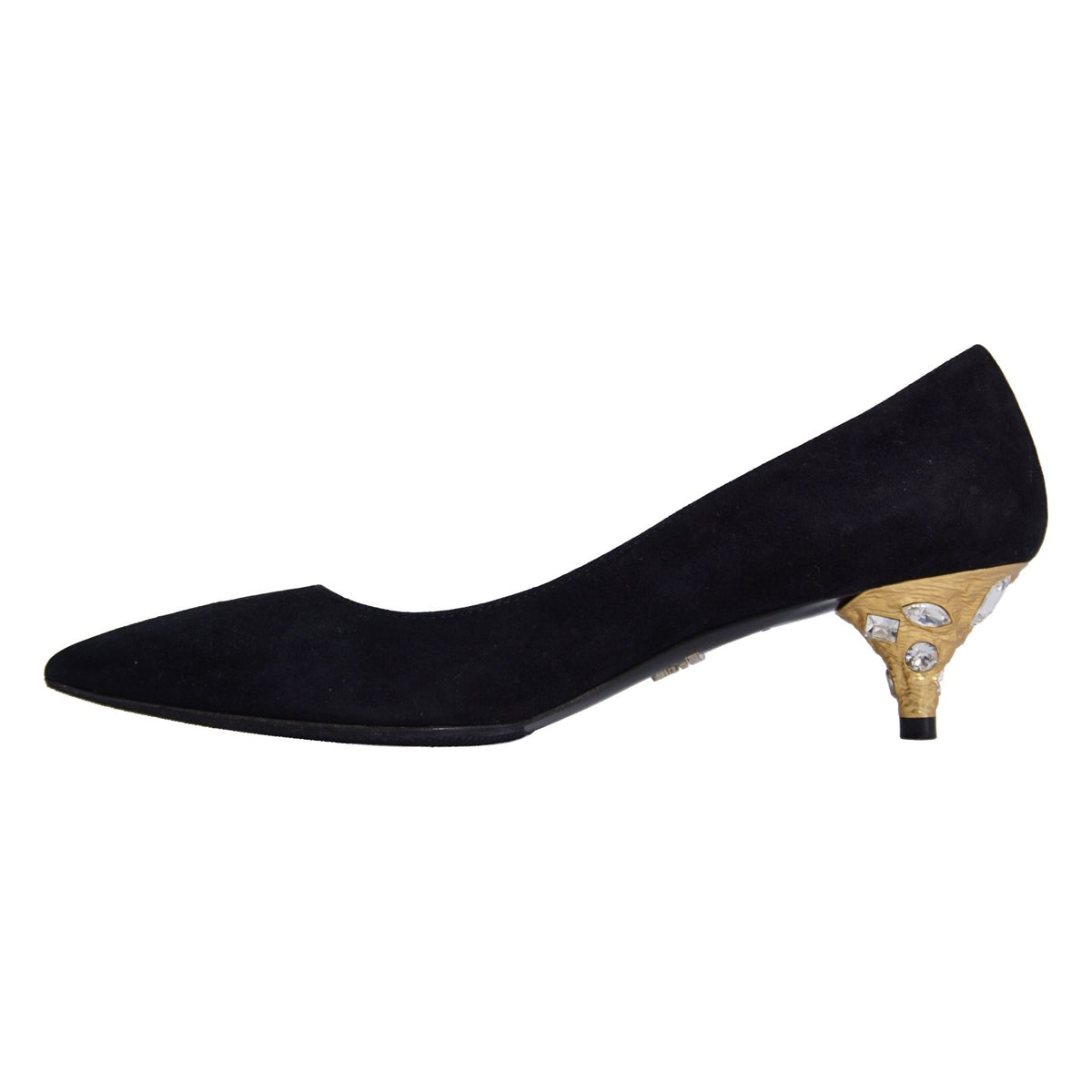 Prada Pumps Bijou Decoration Heels Shoes Suede Black — view 8